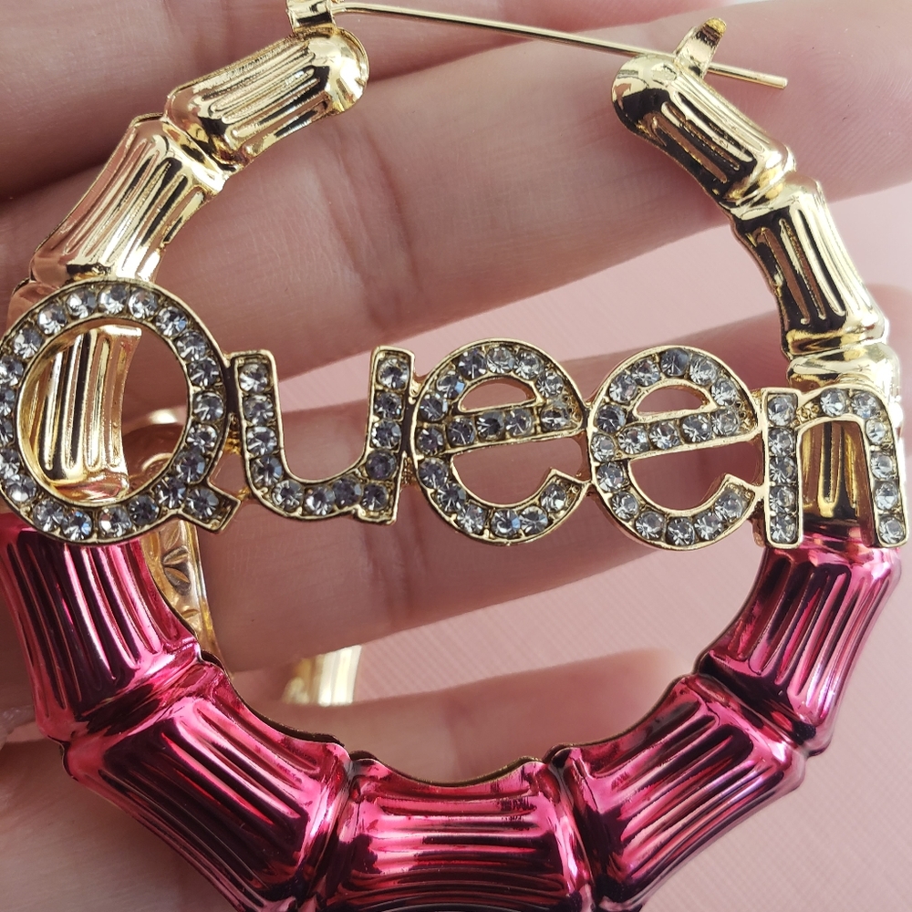 Hoops with word QUEEN bamboo Style - Picture 2 of 3